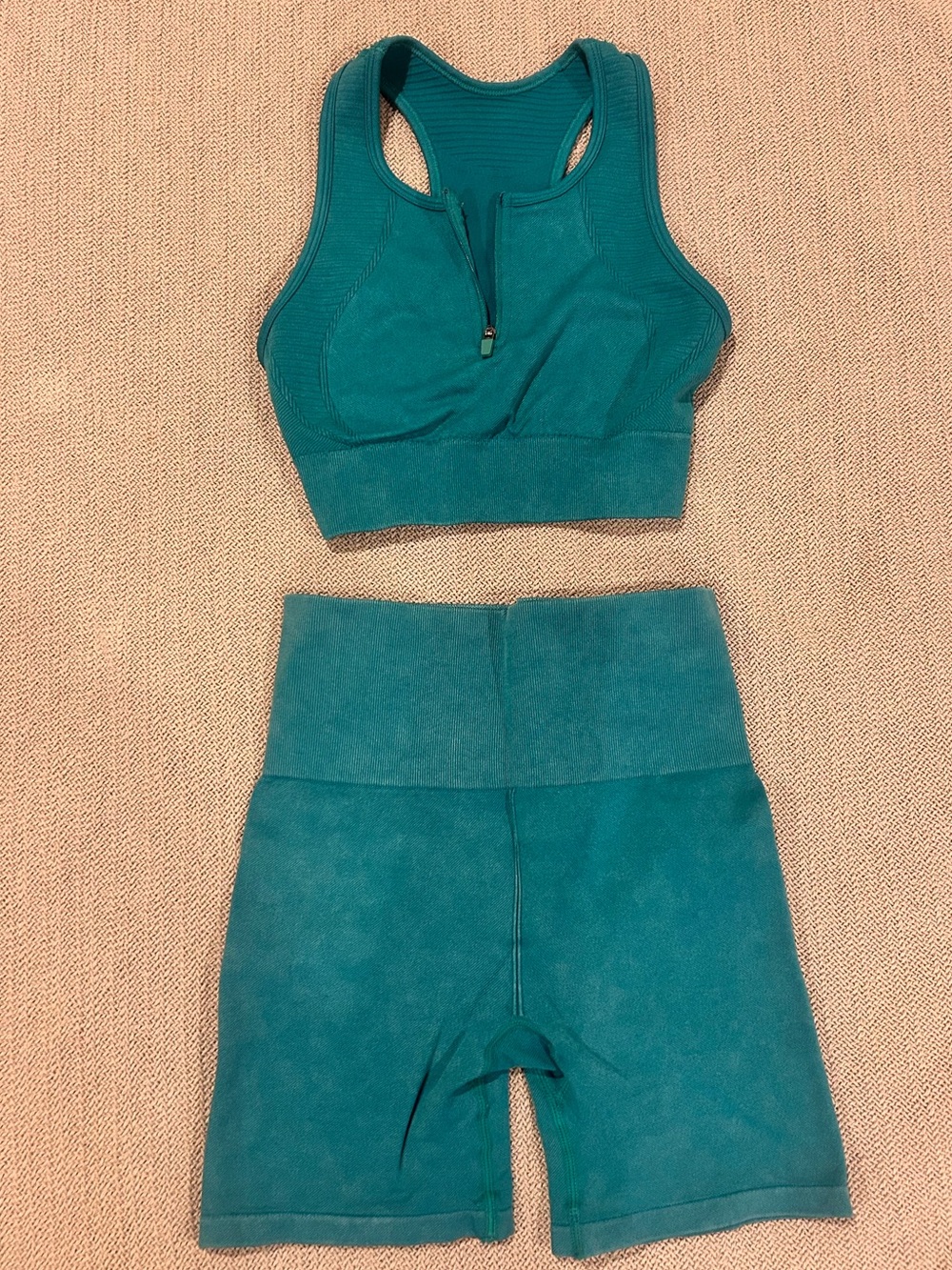 Ryka Teal Zip-Front Sports Bra & High-Waist Bike Shorts Set